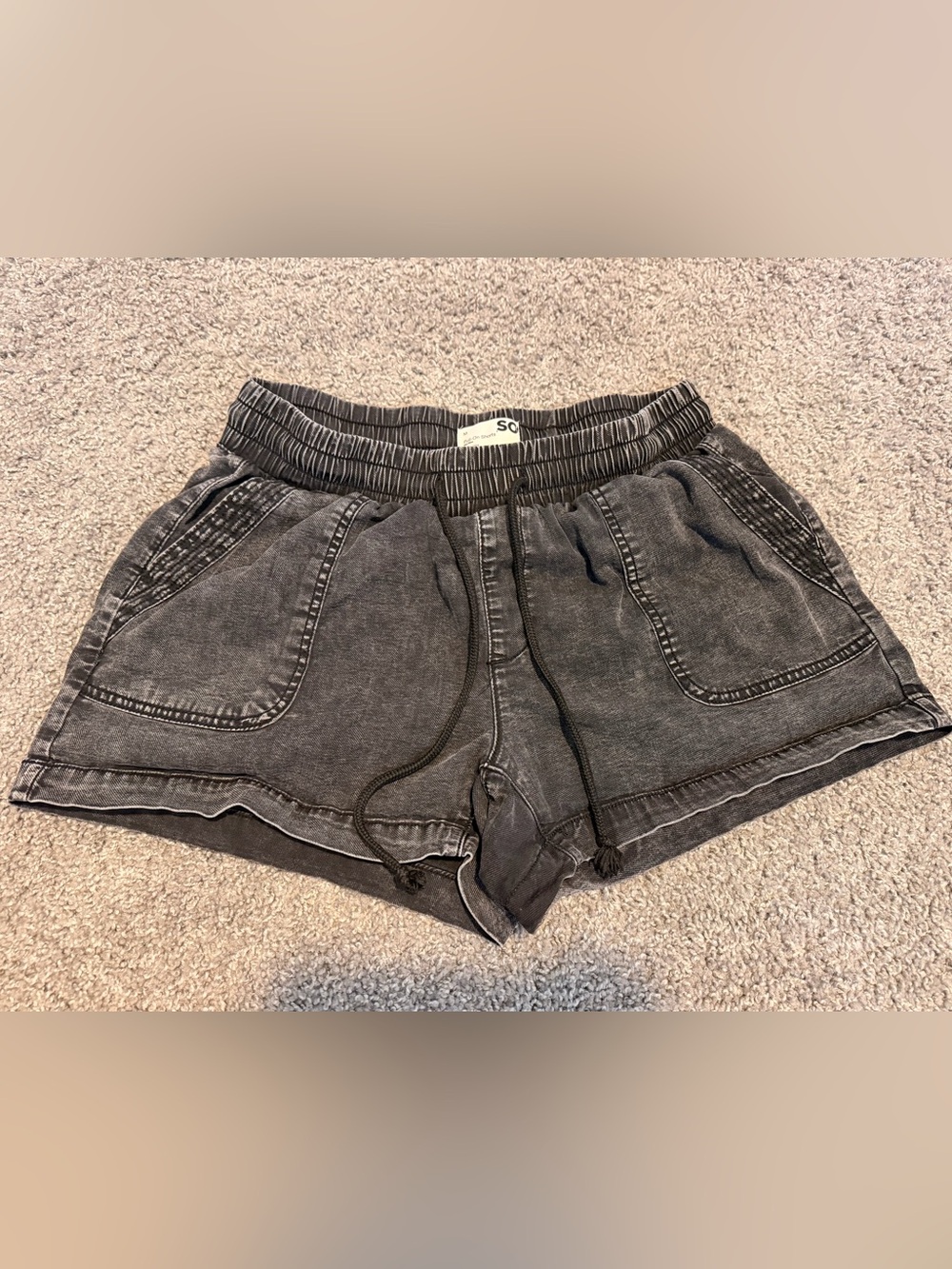 SO Washed Charcoal Drawstring Athletic Shorts